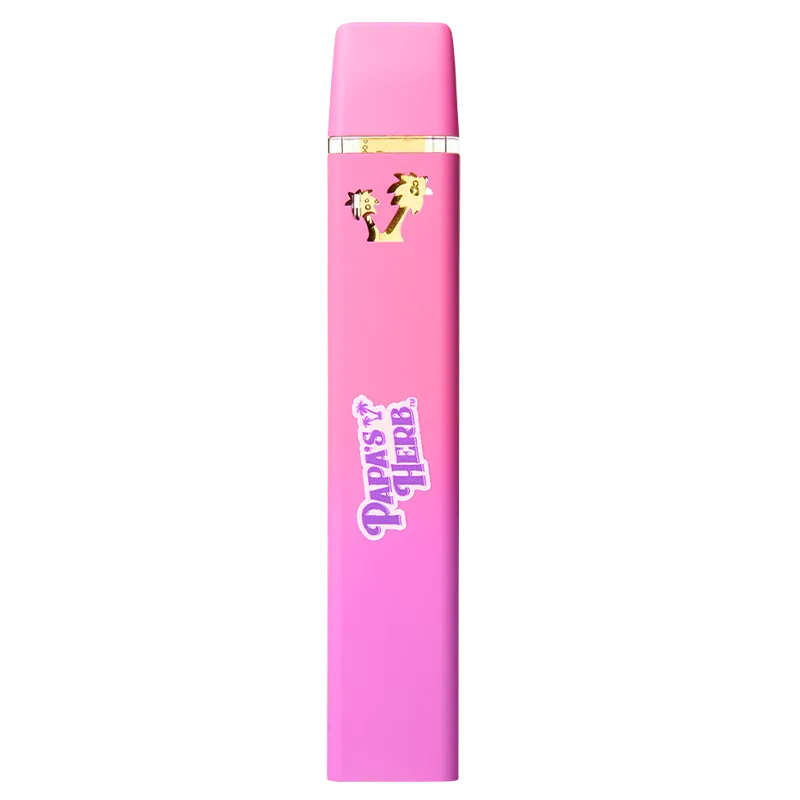 Centered vertical front view of a pink CttnCndy Grape Liquid Diamond Disposable Vape with gold accents and white logo on a white background