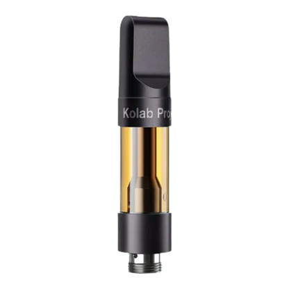 Straight-on product shot of a Strawberry Ice Diamonds Vape Cartridge showing a black mouthpiece and gold oil chamber.