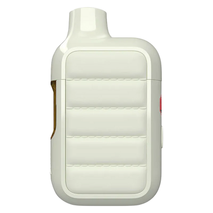 Front-facing close-up of a cream-colored Pufferz Pineapple Coconut Liquid Diamonds Disposable Vape showing its quilted panel and rounded mouthpiece.