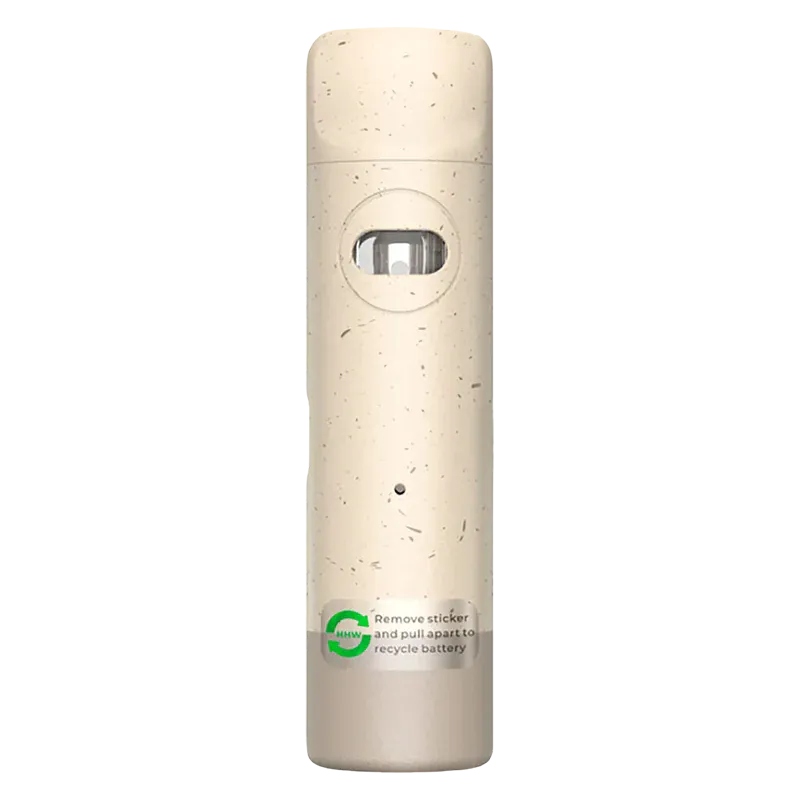 Centered front view of a speckled beige Hot Honey Liquid Diamonds Disposable Vape showing its small viewing window and recycling sticker at the base