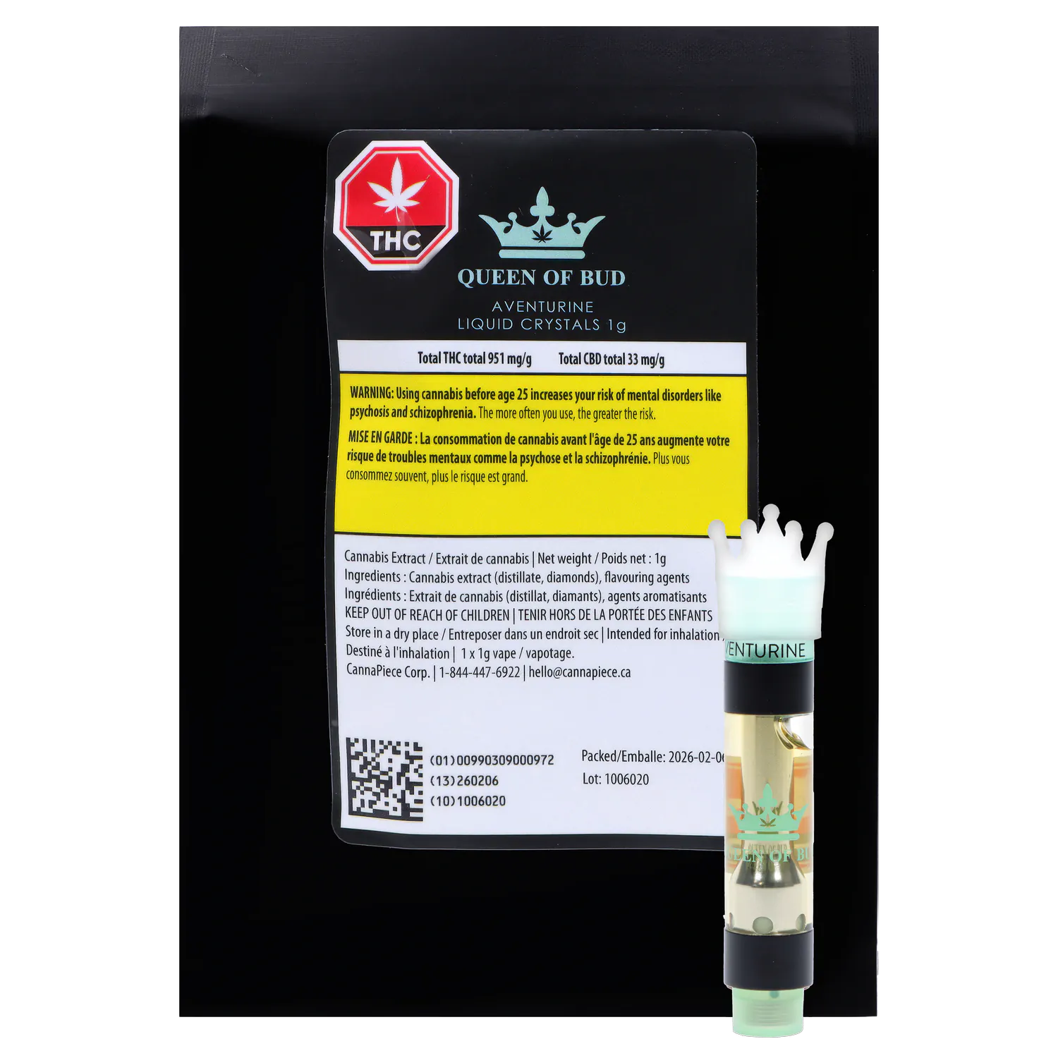 Queen of Bud 1 g Aventurine Liquid Crystals Vape Cartridge Vapes