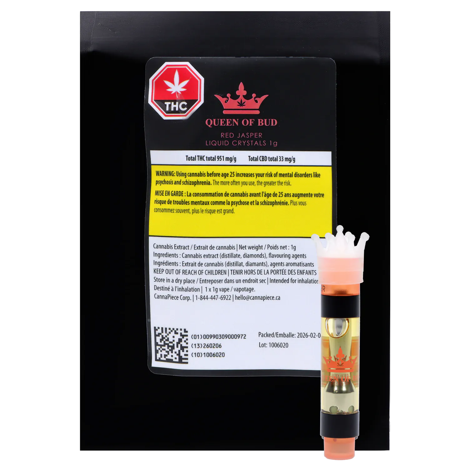 Queen of Bud 1 g Red Jasper Liquid Crystals Vape Cartridge Vapes