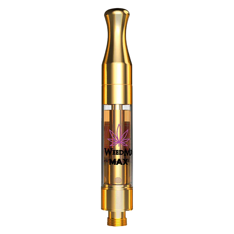 Straight-on product shot of the Liquid Diamonds Huckleberry Haze Vape Cartridge showing its gold mouthpiece and clear tank with amber oil.