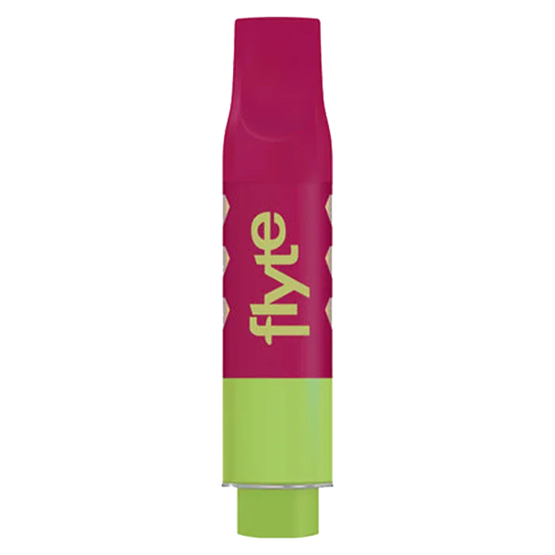 Straight-on view of a pink and lime cartridge labeled "Melon Menage Liquid Diamond Vape Cartridge" showing the rounded mouthpiece and grooved midsection.