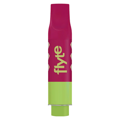Straight-on view of a pink and lime cartridge labeled "Melon Menage Liquid Diamond Vape Cartridge" showing the rounded mouthpiece and grooved midsection.
