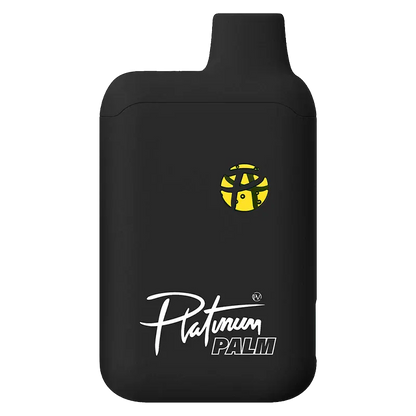 Front-facing view of the black Electric Blueberry FSE Resin Disposable Vape showing its rounded rectangular body, small yellow circular logo, and white "Platinum Palm" script at the base.