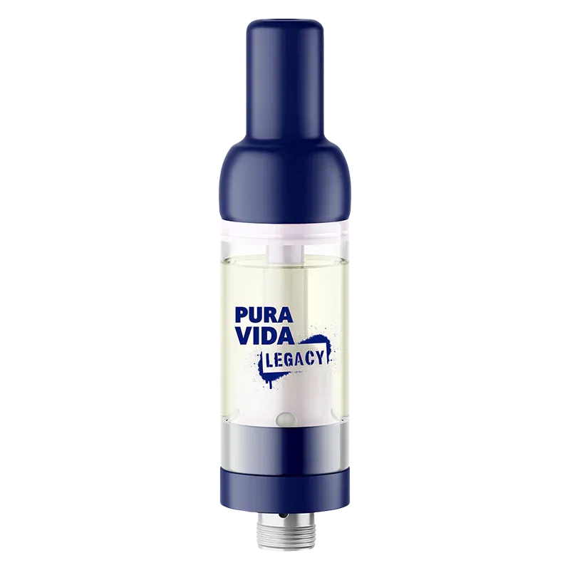 Centered front view of the Blue Dream Jumbo Vape Cartridge showing a clear tank with pale oil and a navy blue mouthpiece and base.