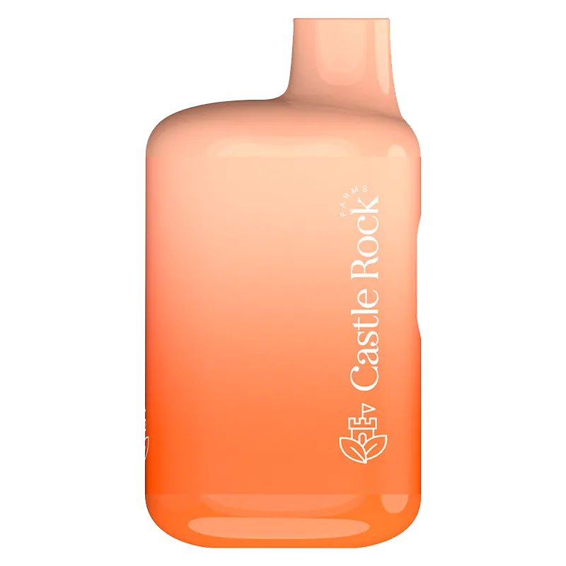 Straight-on view of a glossy peach-to-orange gradient Watermelon Waterfall Liquid Diamond Disposable Vape with the vertical Castle Rock logo visible on the right side