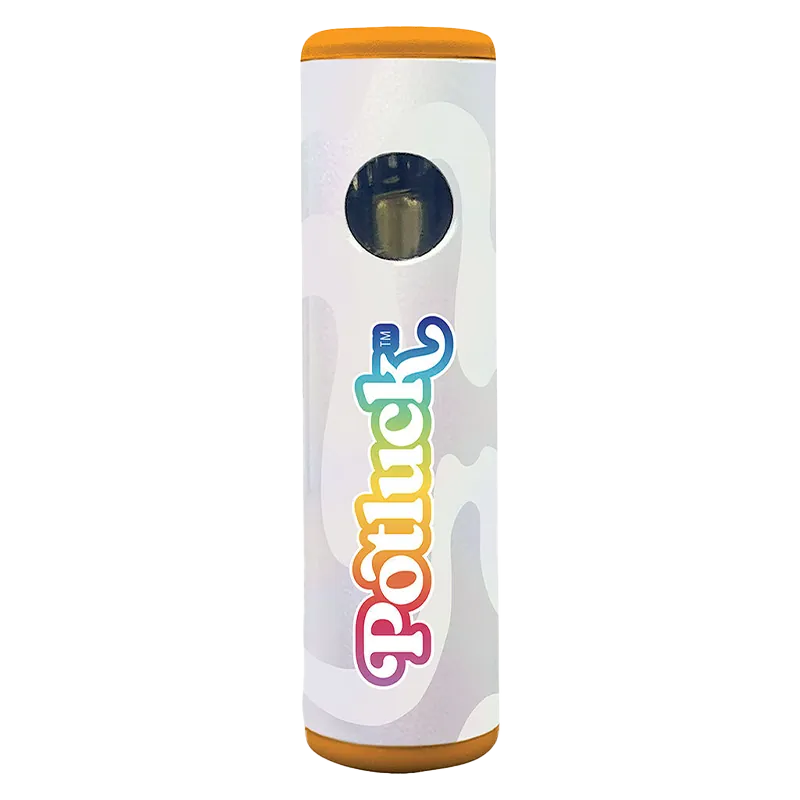 Centered front view of a white Mango Hurricane Disposable Vape with rounded orange ends and a rainbow "Puffinc" logo visible down the body.