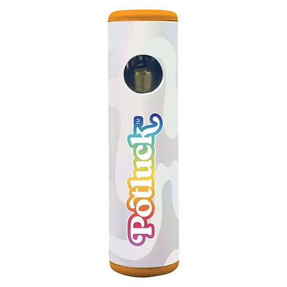 Centered front view of a white Mango Hurricane Disposable Vape with rounded orange ends and a rainbow "Puffinc" logo visible down the body.