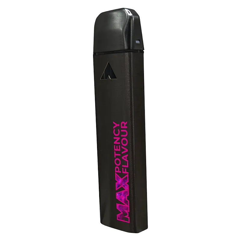 Angled front view of a matte black Georgia Peach Smasher Disposable Vape with pink "MAX" branding running vertically.