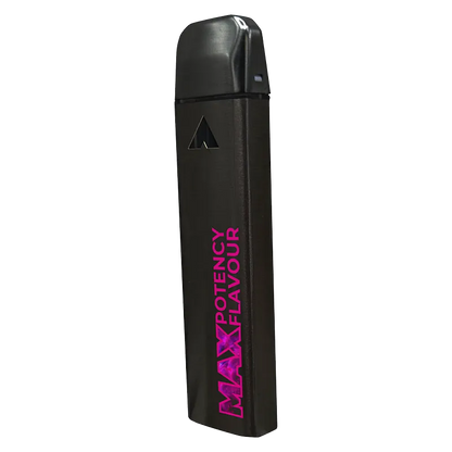 Angled front view of a matte black Georgia Peach Smasher Disposable Vape with pink "MAX" branding running vertically.