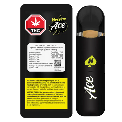 Front-facing product shot of the Blue King Live Resin Disposable Vape and its black branded packaging, both shown upright on a white background.