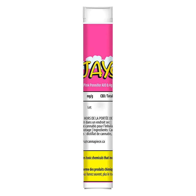 Tall, front-facing view of the Pink Pennifer Disposable Vape against a white background showing its bright pink label and warning text.
