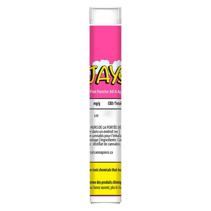 Tall, front-facing view of the Pink Pennifer Disposable Vape against a white background showing its bright pink label and warning text.