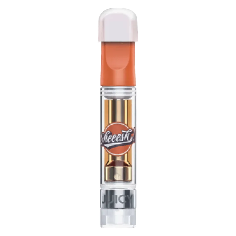 Centered front view of the SMRF Liquid Diamonds Vape Cartridge showing its clear tube, visible gold coil, and orange mouthpiece.