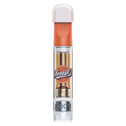 Centered front view of the SMRF Liquid Diamonds Vape Cartridge showing its clear tube, visible gold coil, and orange mouthpiece.