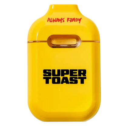 Front-facing view of a bright yellow Baja Bliss Liquid Diamonds Disposable Vape with "SUPER TOAST" bold text and "ALWAYS READY" at top