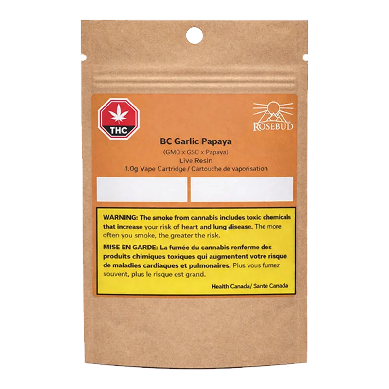 Rosebud Cannabis Farms 1 g BC Garlic Papaya Live Rosin Vape Cartridge Vapes