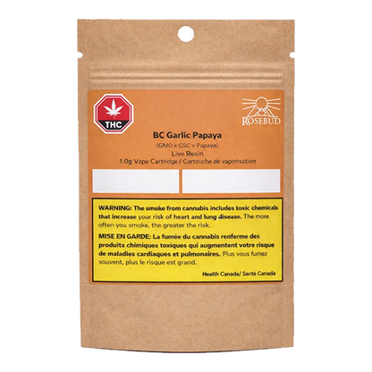 Rosebud Cannabis Farms 1 g BC Garlic Papaya Live Rosin Vape Cartridge Vapes