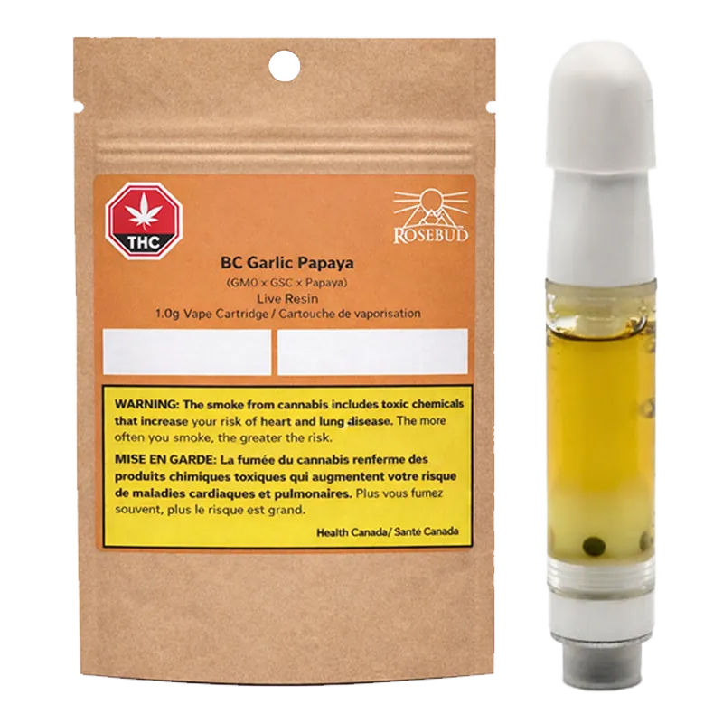 Rosebud Cannabis Farms 1 g BC Garlic Papaya Live Rosin Vape Cartridge Vapes