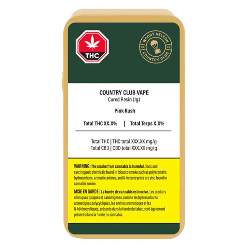 Woody Nelson Country Club 1 g Pink Kush Cured Resin Vape Cartridge Vapes