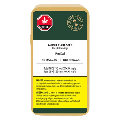 Woody Nelson Country Club 1 g Pink Kush Cured Resin Vape Cartridge Vapes