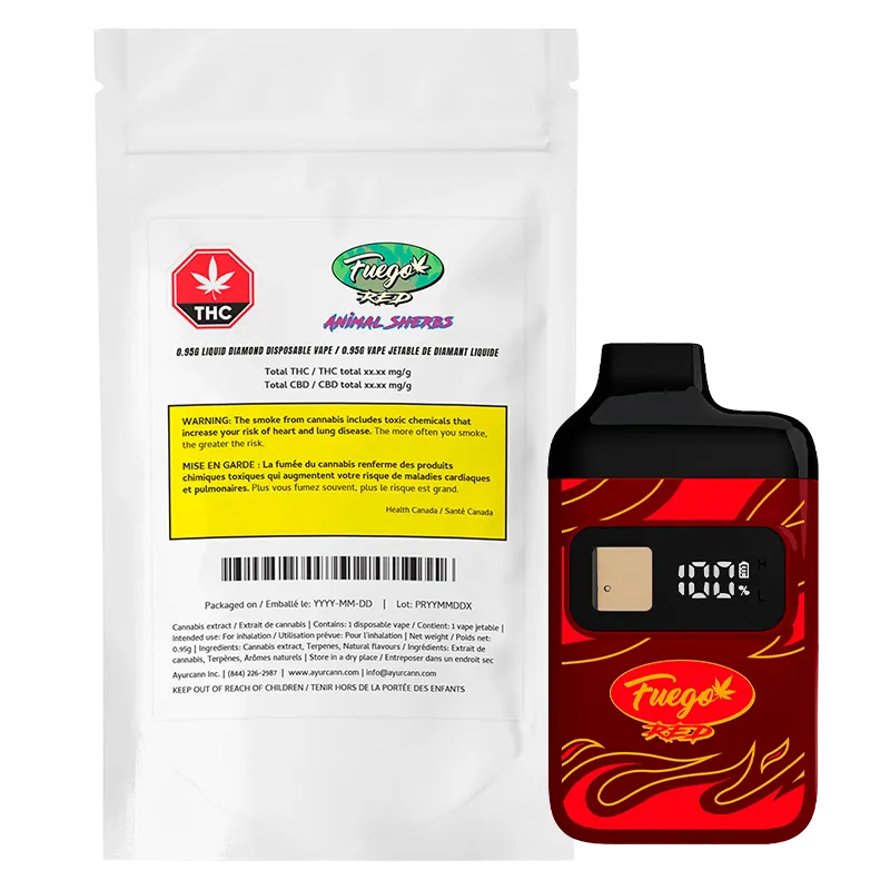 Fuego Red 0.95 g Animal Sherbs Liquid Diamond Disposable Vape Vapes