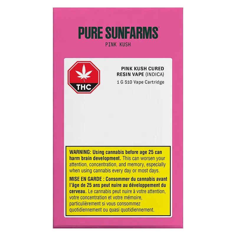 Pure Sunfarms 1 g Pink Kush Cured Resin Vape Cartridge Vapes
