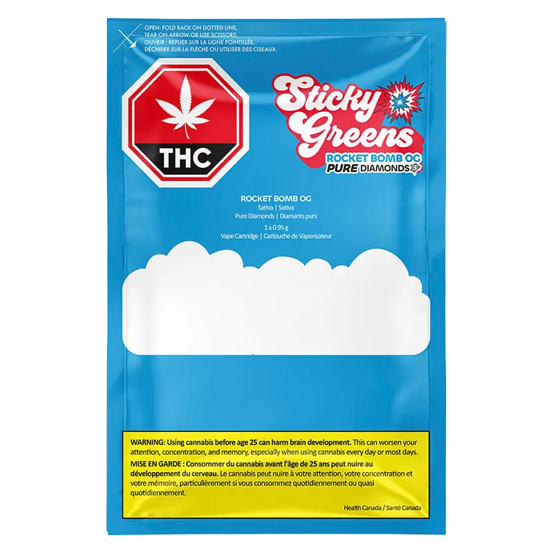 Sticky Greens 0.95 g Rocket Bomb OG Liquid Diamonds Vape Cartridge Vapes