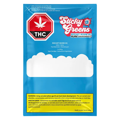 Sticky Greens 0.95 g Rocket Bomb OG Liquid Diamonds Vape Cartridge Vapes