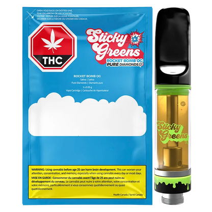 Sticky Greens 0.95 g Rocket Bomb OG Liquid Diamonds Vape Cartridge Vapes