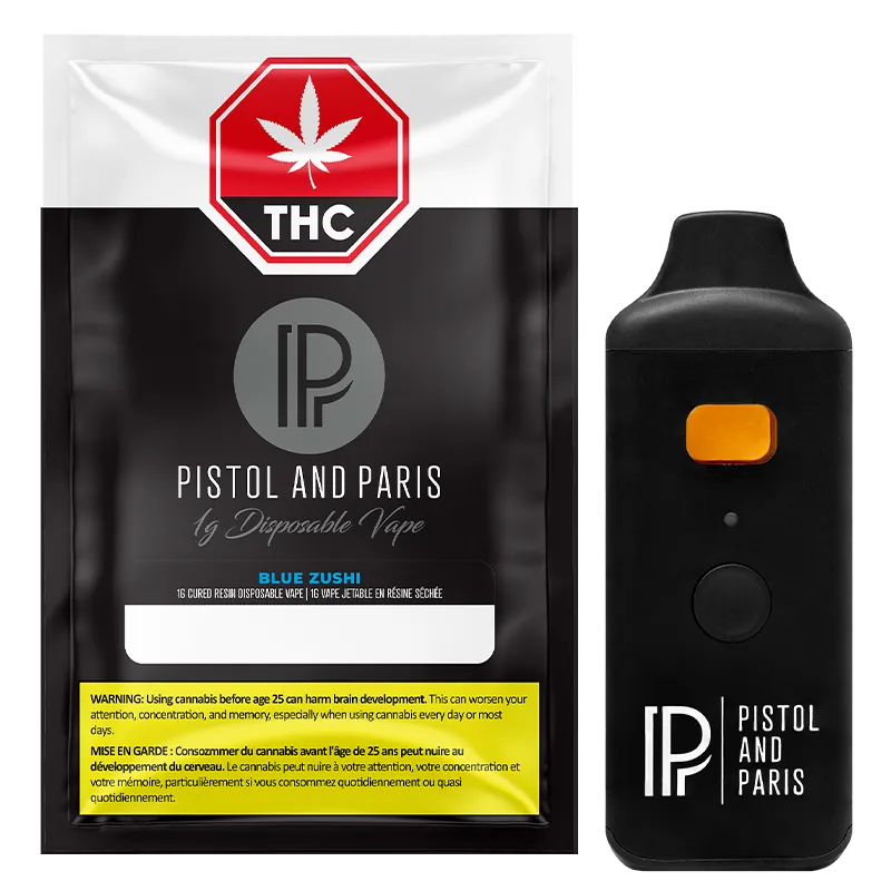 Pistol and Paris 1 g Blue Zushi Cured Resin Disposable Vape Vapes
