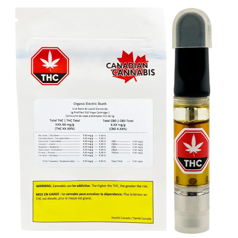 Canadian Cannabis 1 g Organic Electric Skunk Vape Cartridge Vapes
