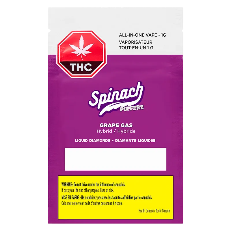 Spinach 1 g Pufferz Grape Gas Disposable Vape Vapes