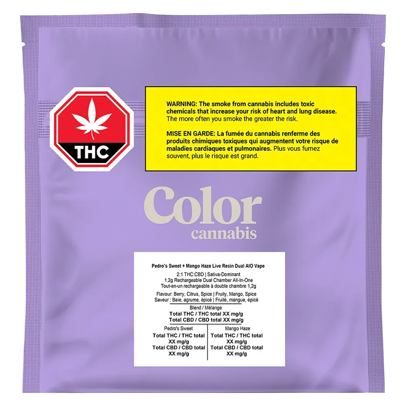 Color Cannabis 1.2 g Pedro’s Sweet + Mango Haze Live Resin Dual Disposable Vape Vapes