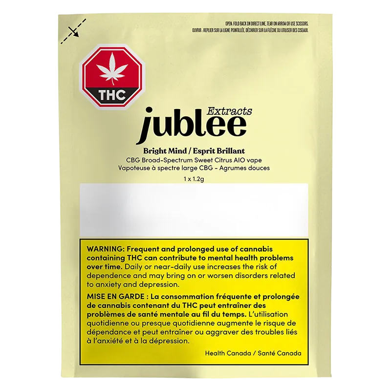 Jublee Extracts 1.2 g Bright Mind Sweet Citrus Liquid Diamond+CBG Disposable Vape Vapes