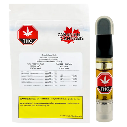 Canadian Cannabis 1 g Organic Apex Kush Vape Cartridge Vapes