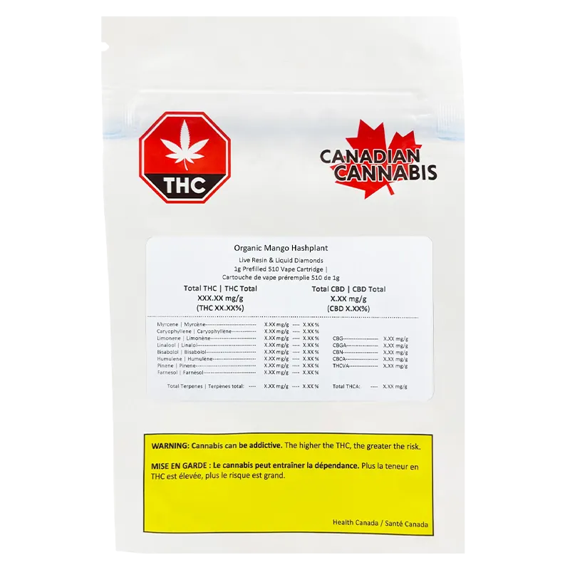 Canadian Cannabis 1 g Mango Hashplant Vape Cartridge Vapes