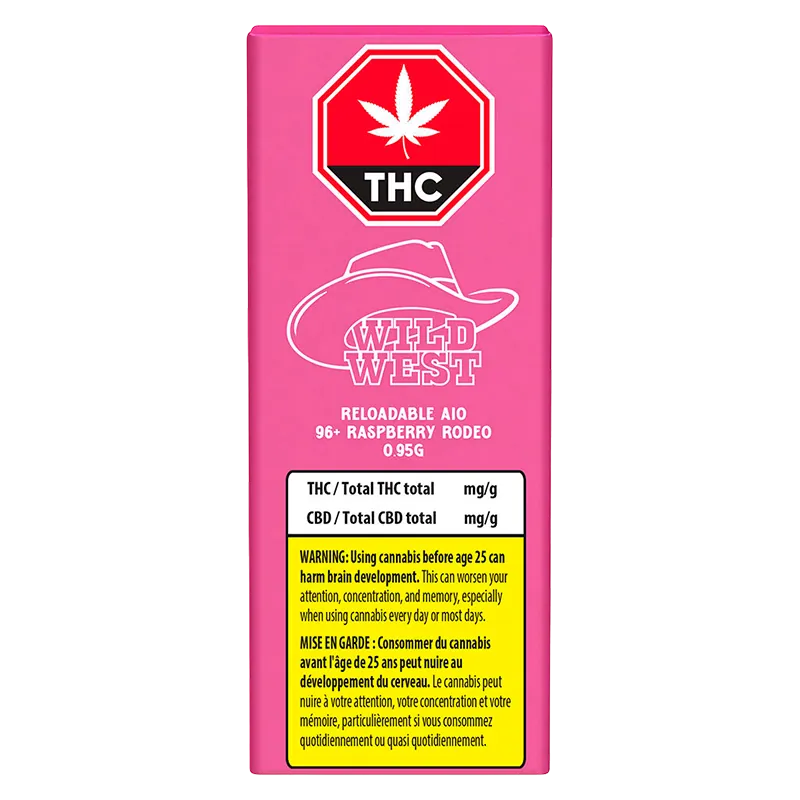 Wild West 0.95 g Reloadable 96+ Raspberry Rodeo Disposable Vape Vapes