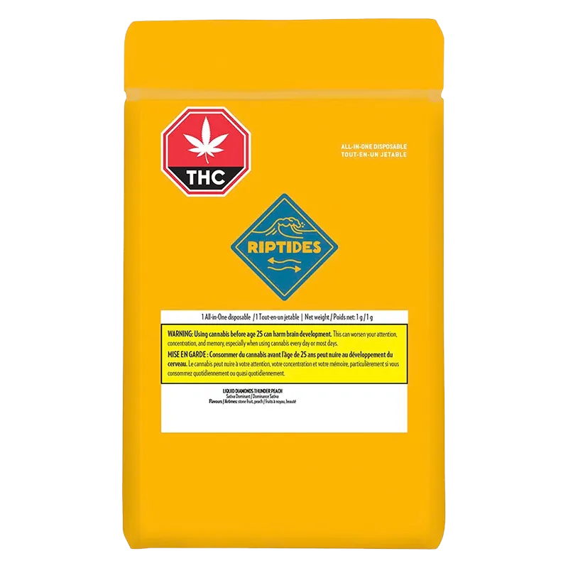 Riptides 1 g Liquid Diamonds Thunder Peach Disposable Vape Vapes