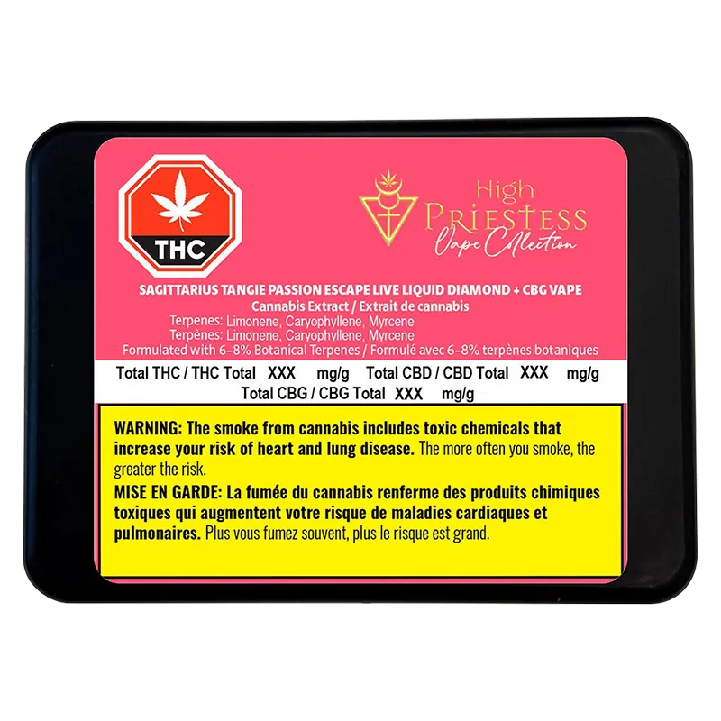 High Priestess 1 g Sagittarius Tangie Passion Escape Live Liquid Diamond:CBG Vape Cartridge Vapes