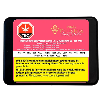 High Priestess 1 g Sagittarius Tangie Passion Escape Live Liquid Diamond:CBG Vape Cartridge Vapes