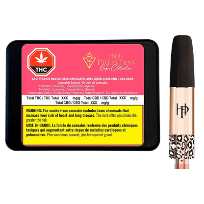 High Priestess 1 g Sagittarius Tangie Passion Escape Live Liquid Diamond:CBG Vape Cartridge Vapes