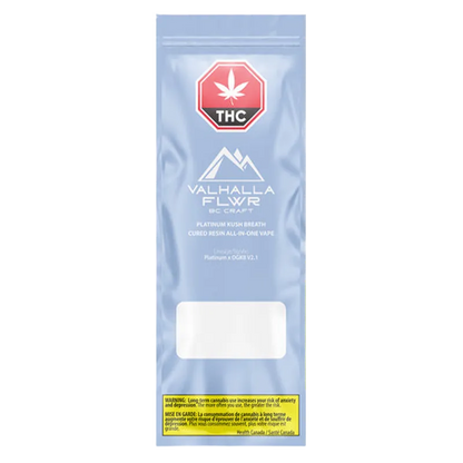 Valhalla Flwr 1 g Platinum Kush Breath Cured Disposable Vape Vapes