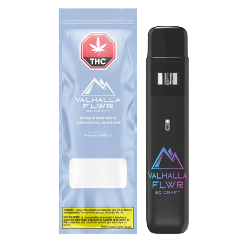 Valhalla Flwr 1 g Platinum Kush Breath Cured Disposable Vape Vapes
