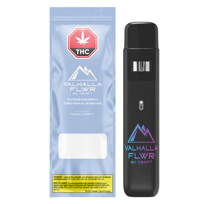 Valhalla Flwr 1 g Platinum Kush Breath Cured Disposable Vape Vapes