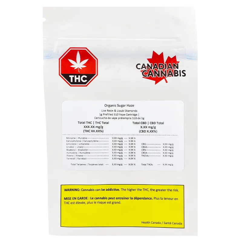 Vapes 1 g Sugar Haze Vape Cartridge Canadian Cannabis