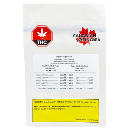 Vapes 1 g Sugar Haze Vape Cartridge Canadian Cannabis