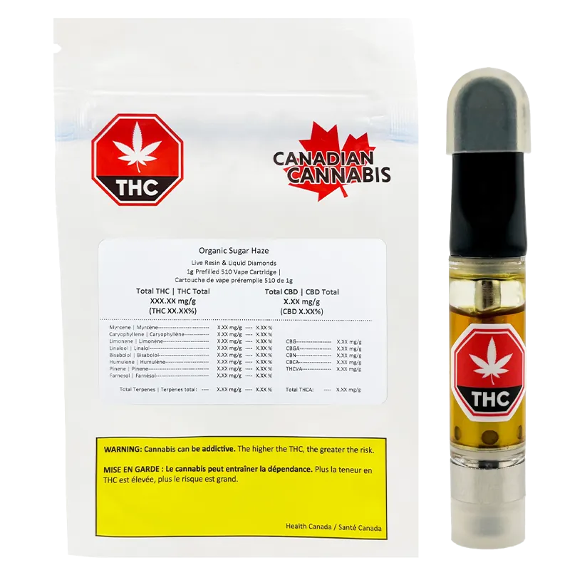 Vapes 1 g Sugar Haze Vape Cartridge Canadian Cannabis